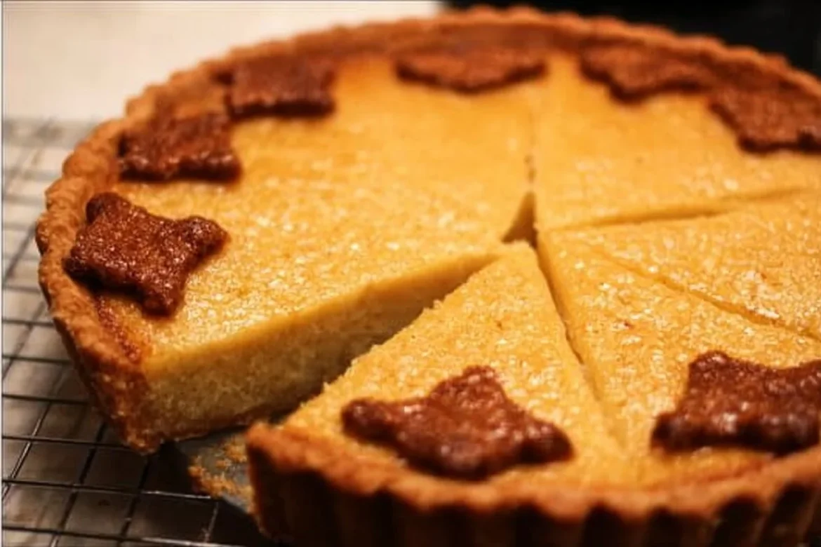 Delicious Maple Buttermilk Pie topped with a golden crust and drizzled with maple syrup