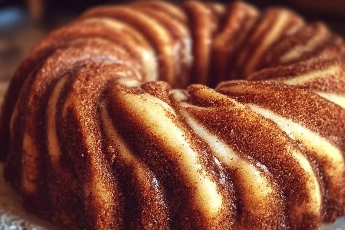 Moist cinnamon swirl bundt cake with a delicious cinnamon sugar swirl