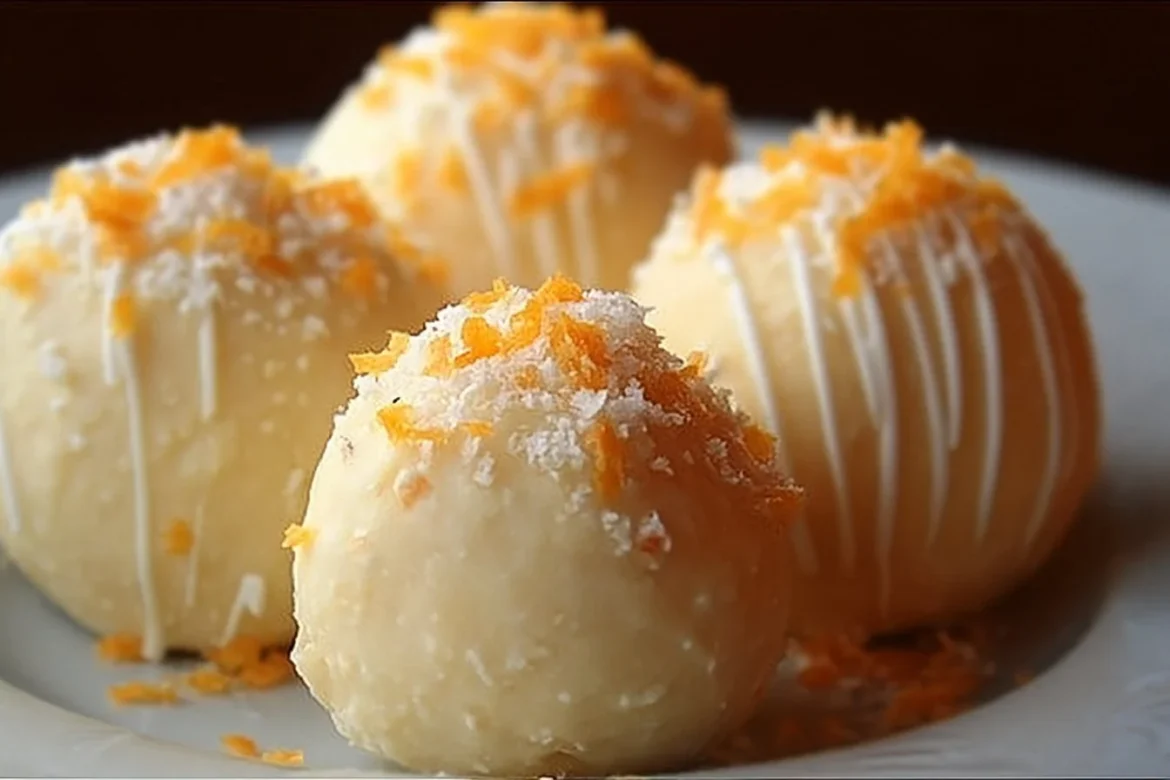 Delicious no-bake orange creamsicle truffles on a decorative plate