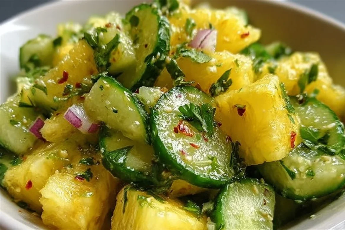 Fresh Pineapple Cucumber Salad with vibrant colors and tropical flavors