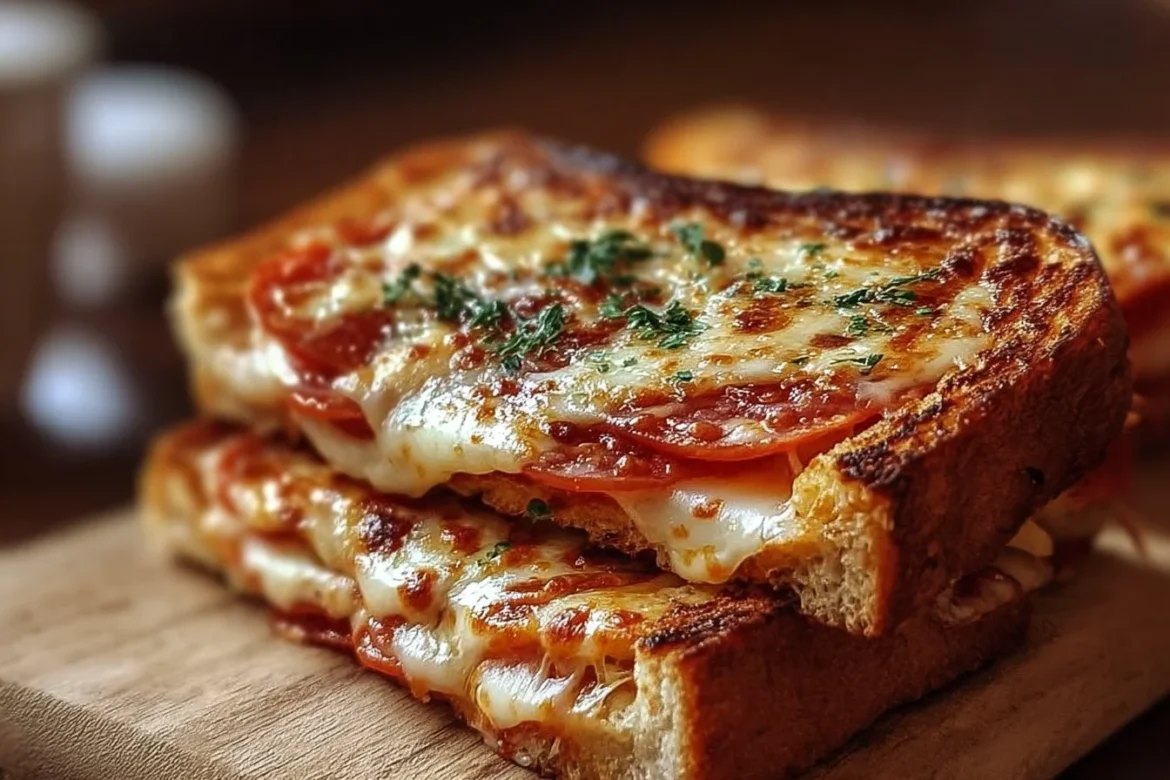 Melted cheese and pepperoni in a crispy Pizza Grilled Cheese sandwich