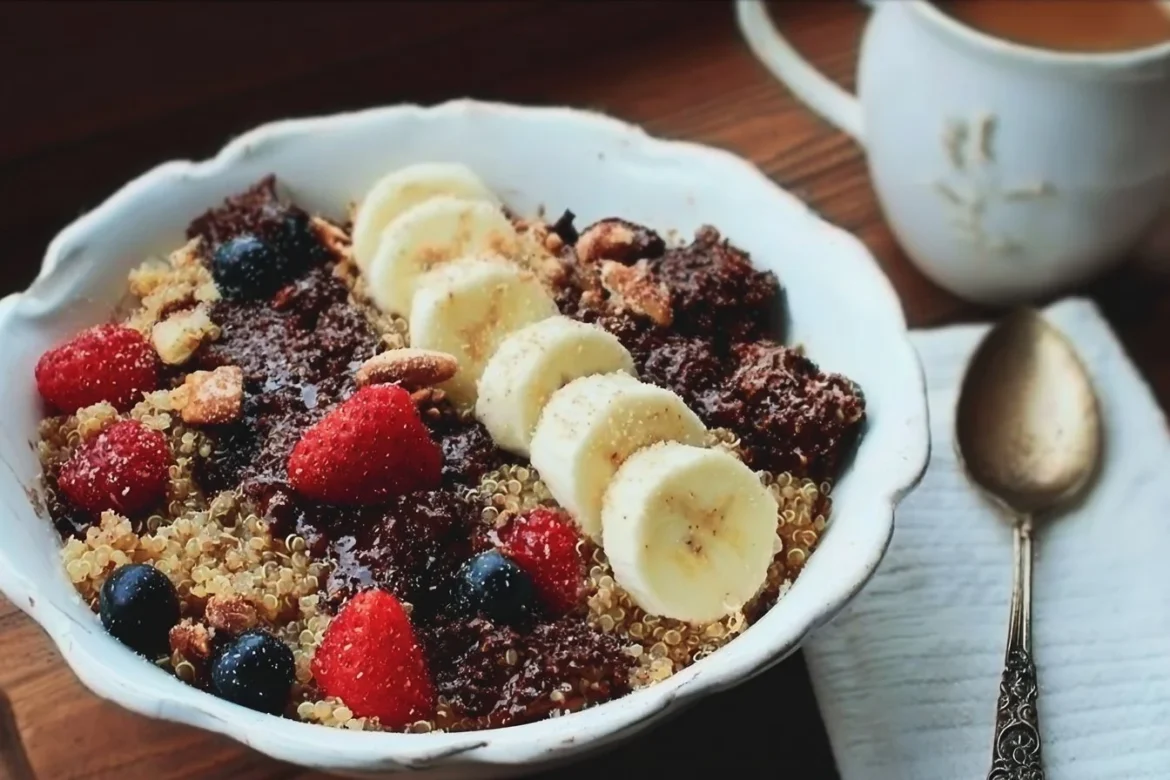 Nutritious quinoa breakfast bowl topped with fresh fruits and nuts