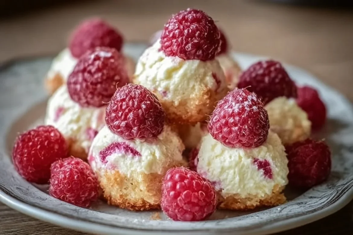 Delicious Raspberry Cream Cheese Bites served on a decorative plate