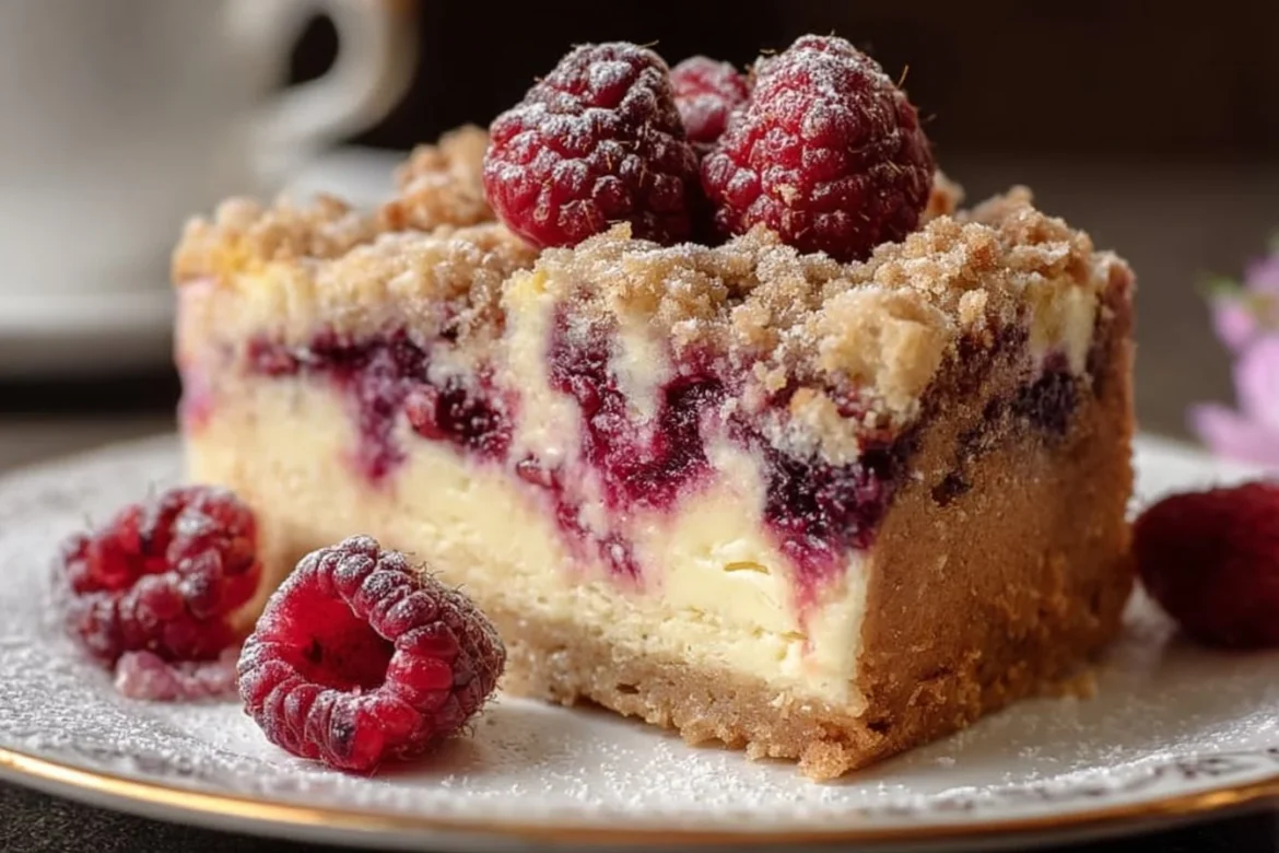 Delicious Raspberry Cream Cheese Coffee Cake with fresh raspberries and cream cheese