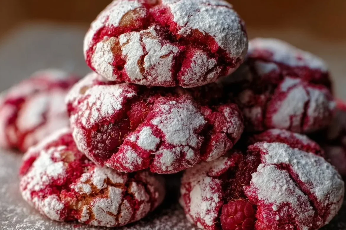 Delicious Raspberry Crinkle Cookies dusted with powdered sugar