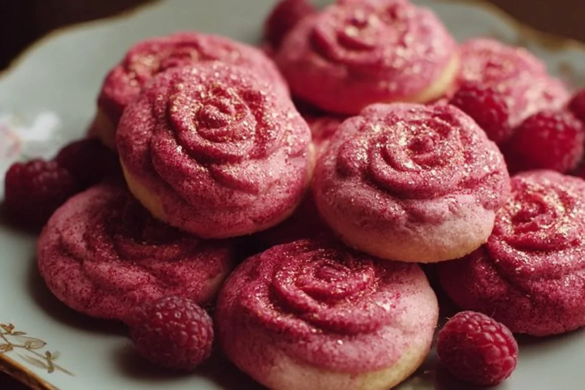 Delicious raspberry rose cookies with vibrant flavors and elegant presentation.