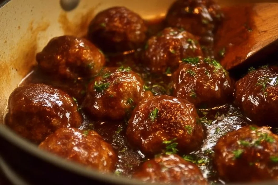 Delicious Salisbury steak meatballs served with gravy and vegetables on a plate