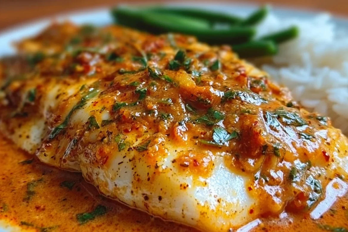 Savory tilapia fillet served in roasted pepper sauce for an easy dinner