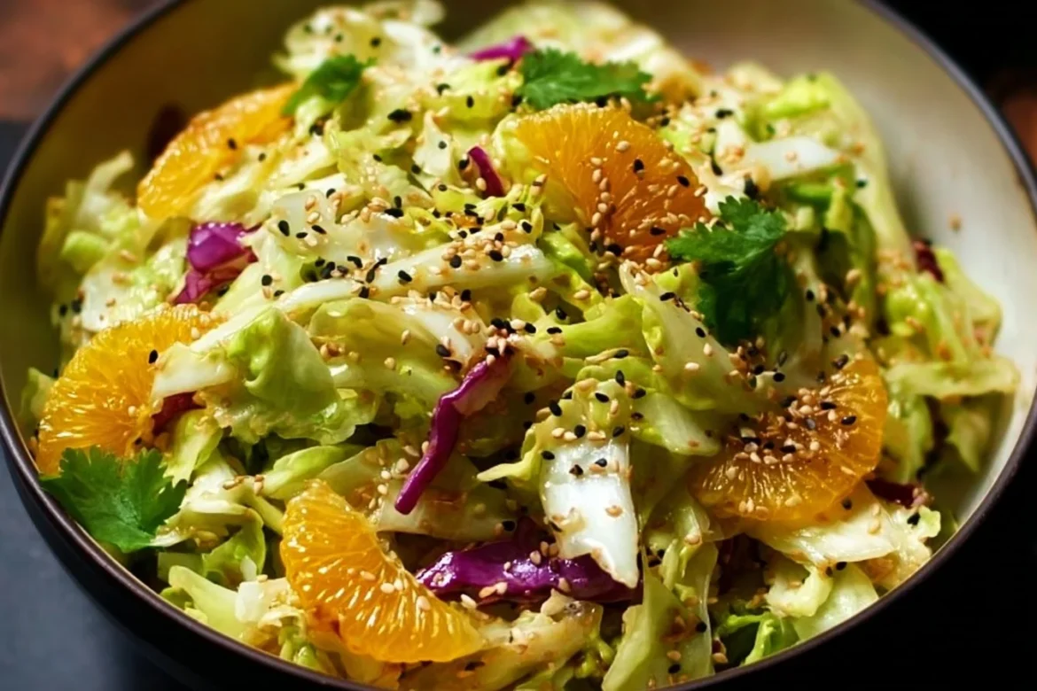Sesame Orange Napa Cabbage Salad with vibrant colors and toppings