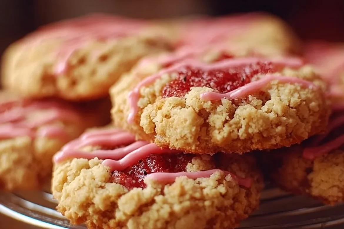 Freshly baked strawberry crunch cookies with a crispy texture