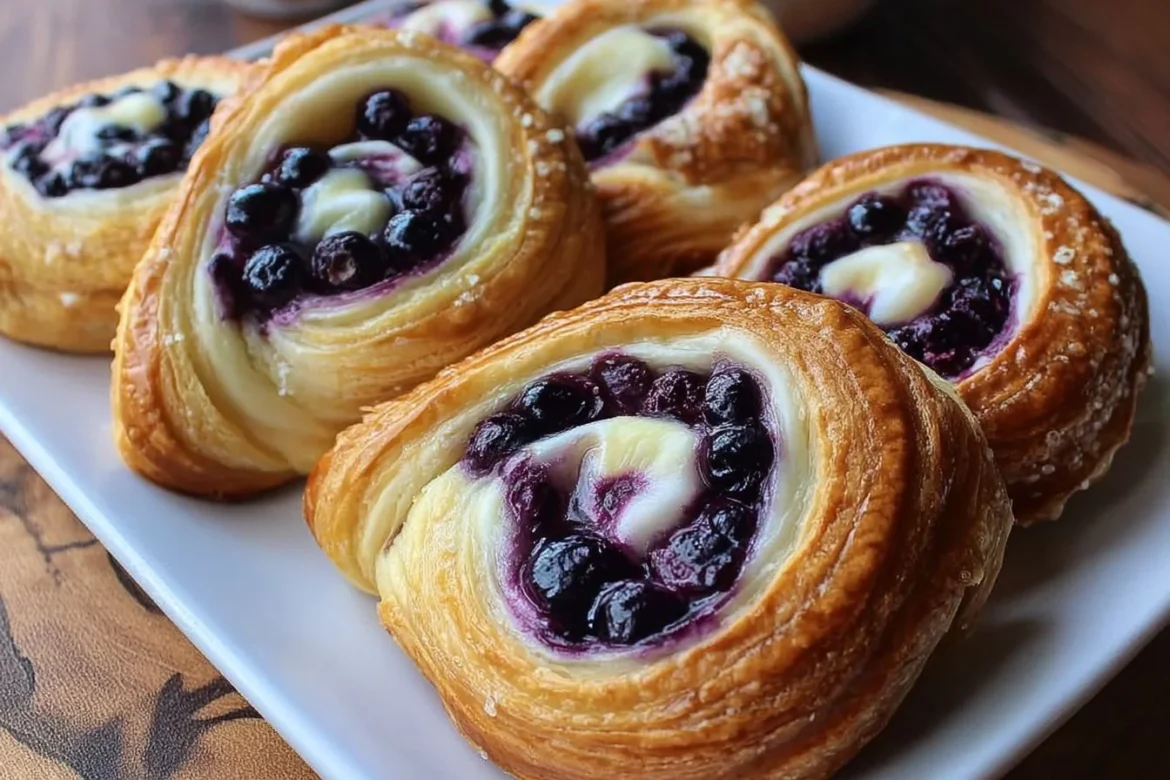 Swirled Blueberry Cream Cheese Danish with fresh blueberries and cream cheese filling