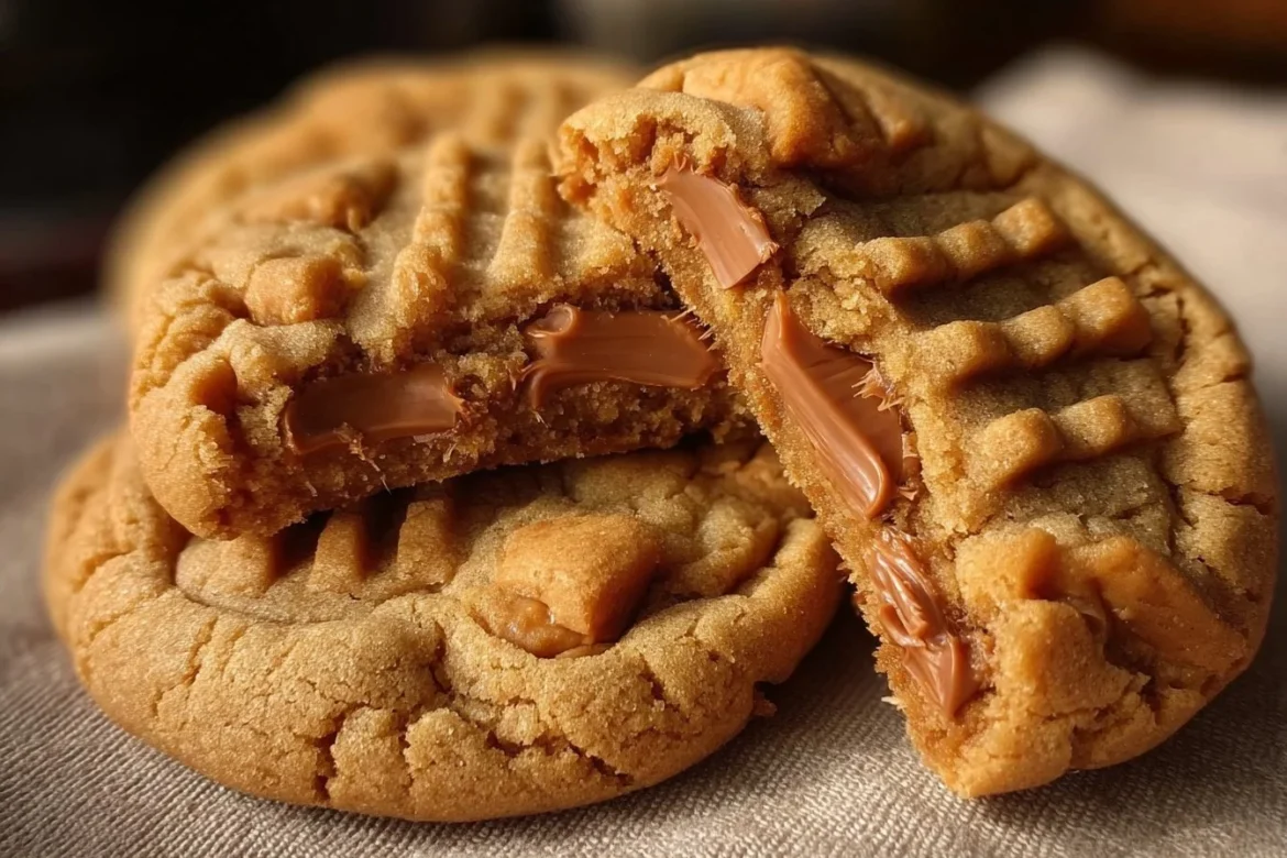 Triple Reese’s Peanut Butter Cookies topped with chocolate and Reese's pieces