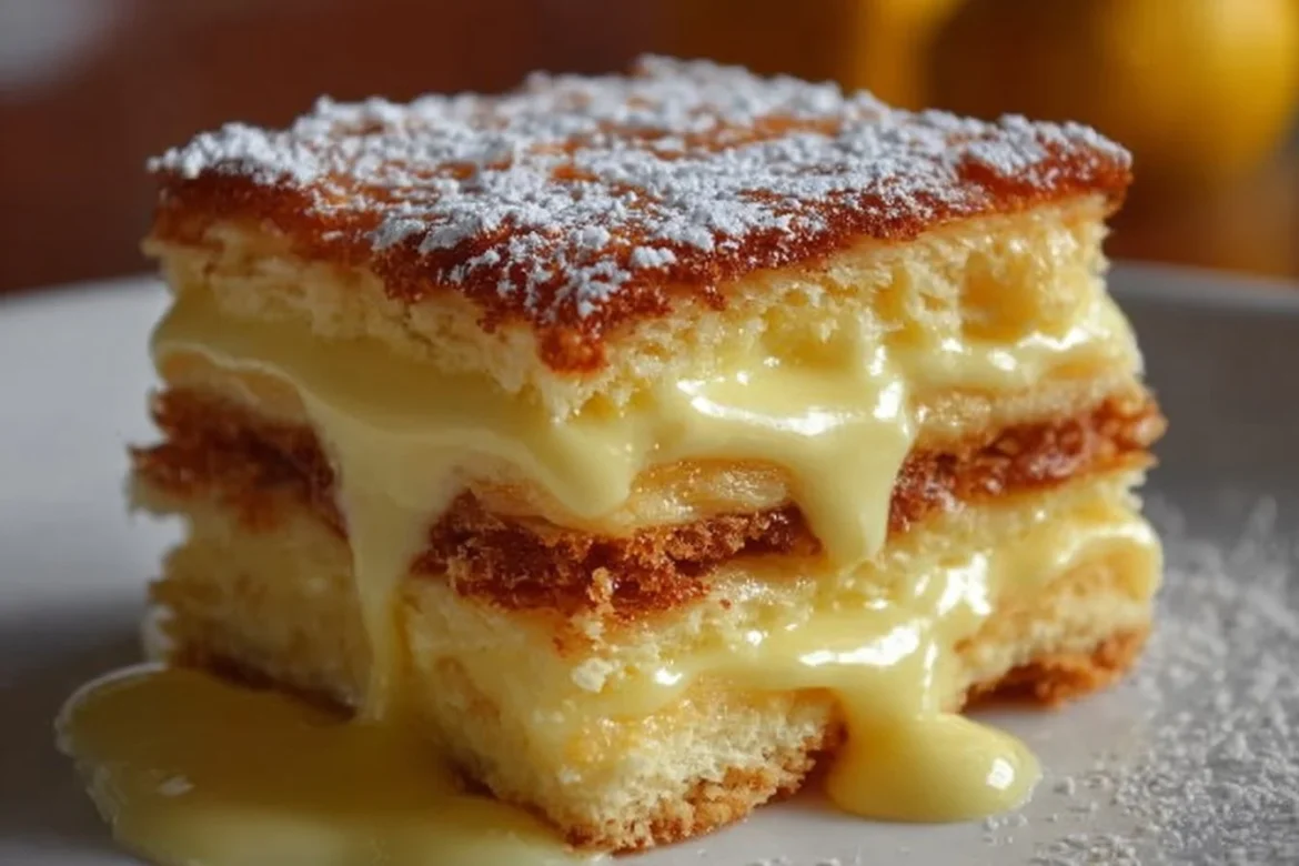 Delicious vanilla custard cream squares arranged on a plate
