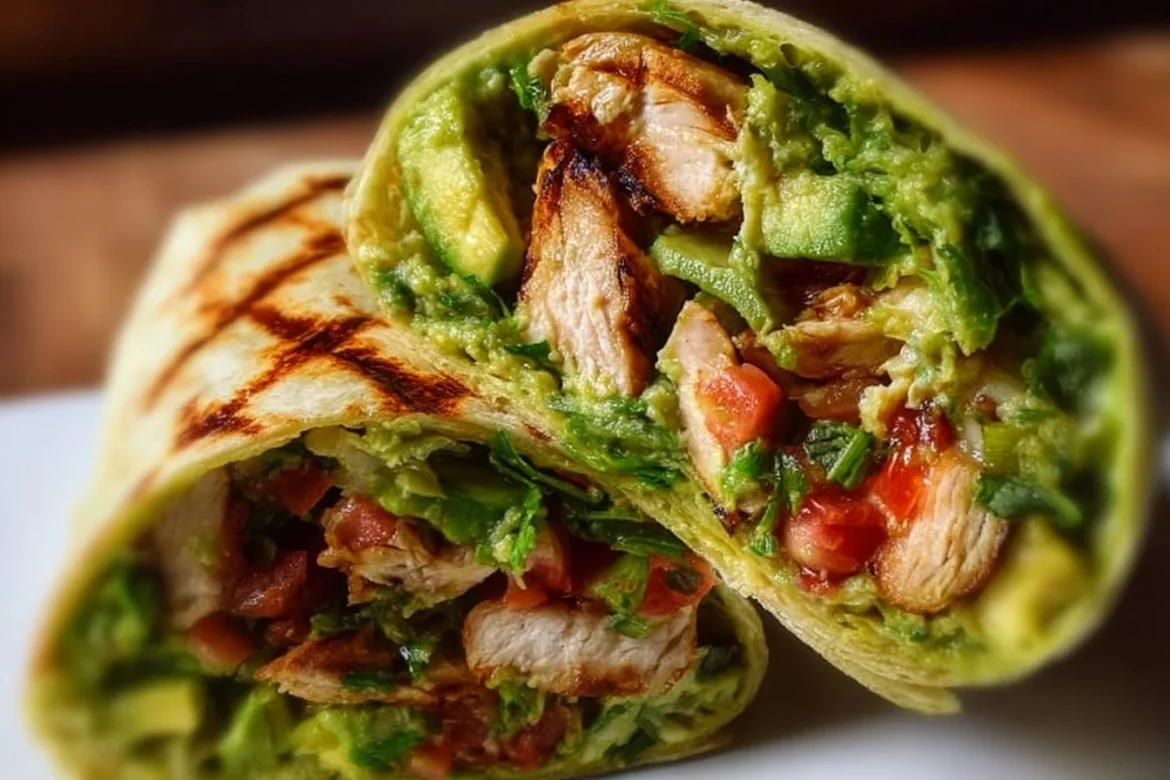Zesty avocado chicken wraps filled with fresh ingredients for a healthy meal.