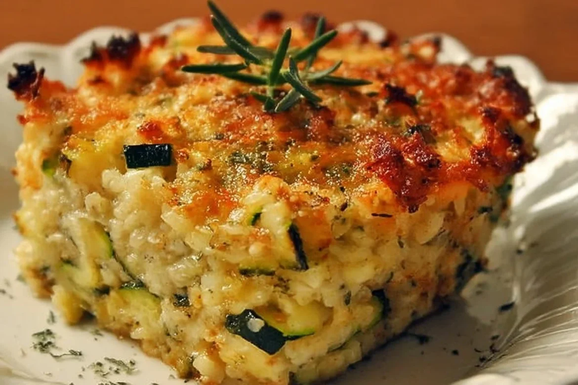 Zucchini rice stuffing casserole dish served hot