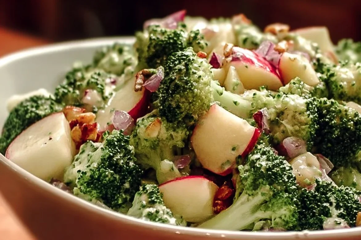 Fresh Apple Broccoli Salad with vibrant ingredients and healthy toppings