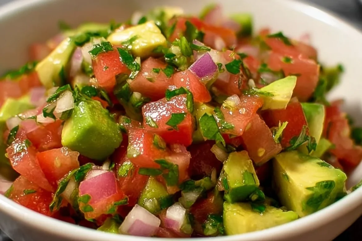 Delicious Avocado Pico de Gallo served in a bowl with fresh ingredients.