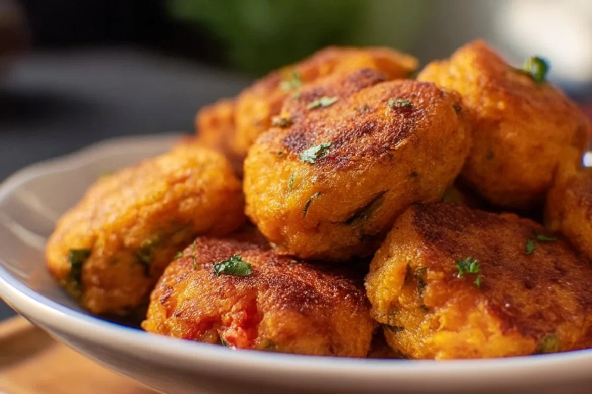 Baked sweet potato zucchini tots served on a plate