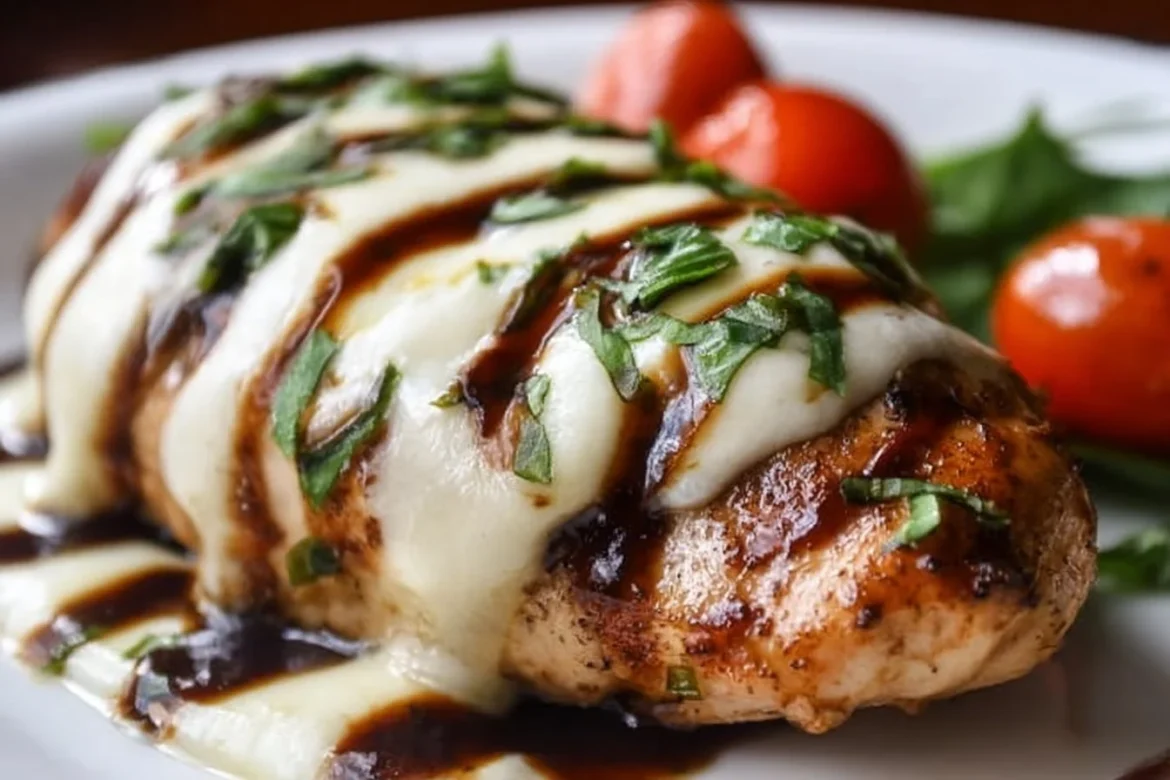 Balsamic Baked Chicken Breast topped with melted Mozzarella Cheese
