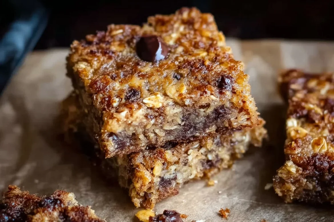 Delicious banana oatmeal bars with oats and ripe bananas