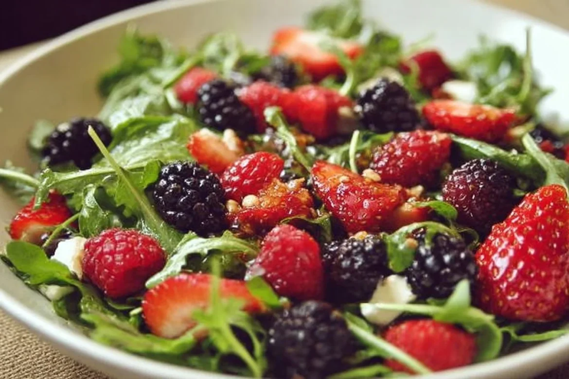 Delicious Berry Arugula Salad with fresh berries and greens
