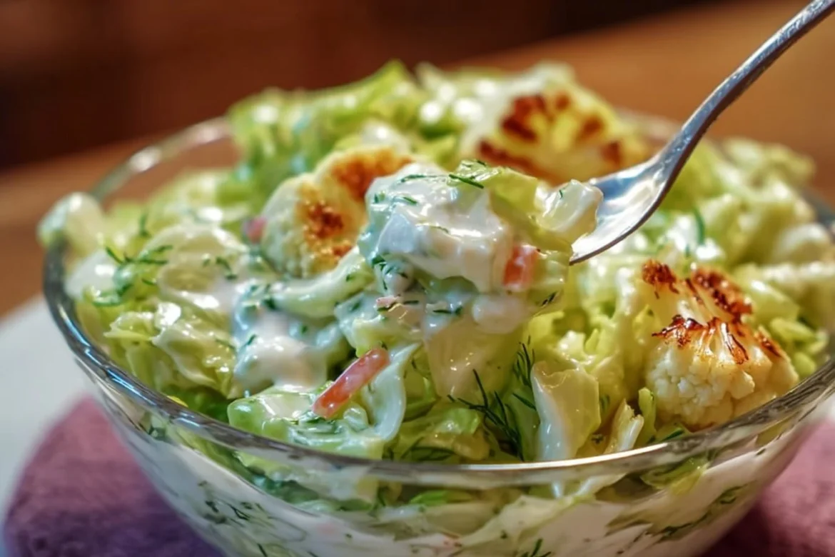 Best cabbage salad with yogurt topped with fresh vegetables