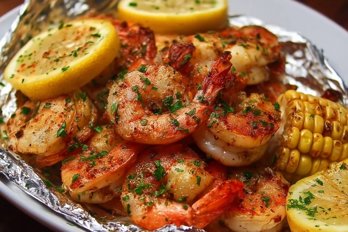 Delicious shrimp foil packets prepared with fresh ingredients