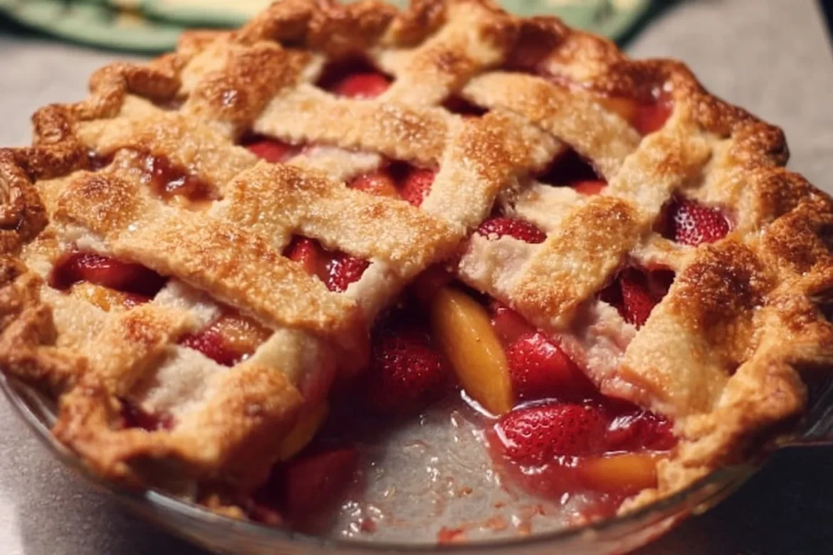 Brown Butter Strawberry Peach Pie with fresh fruit and flaky crust