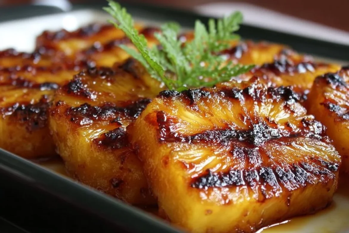 Delicious brown sugar grilled pineapple slices caramelized on the grill