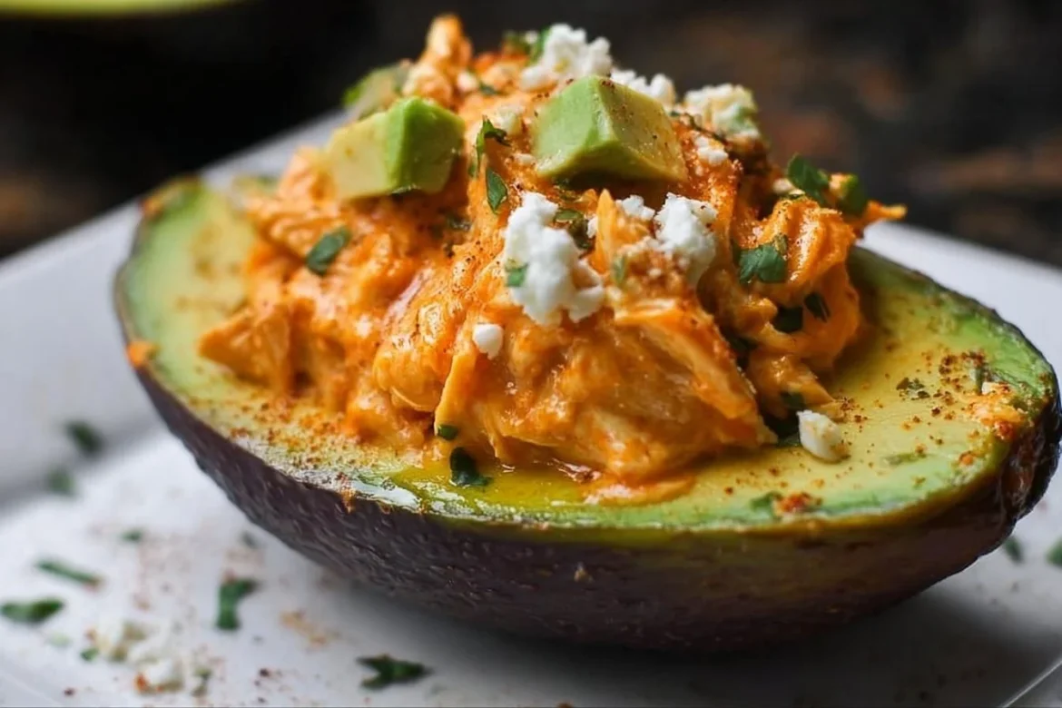 Buffalo Chicken Stuffed Avocado served on a plate