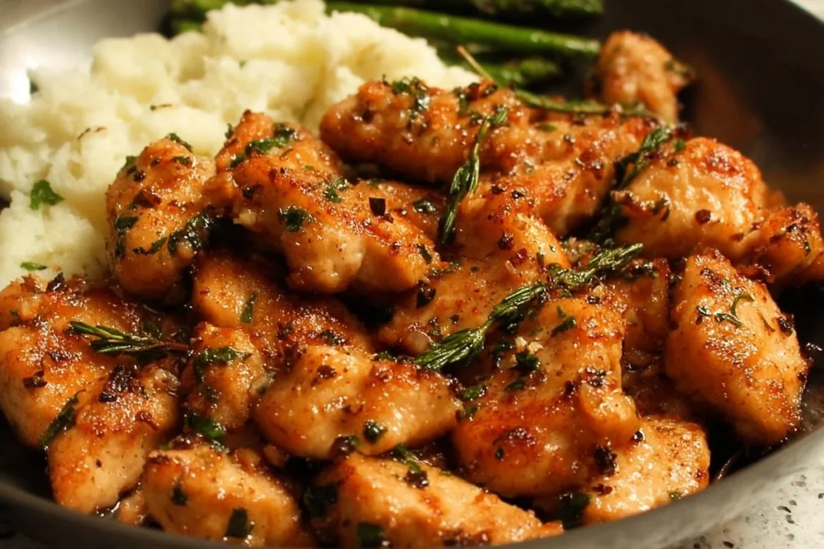 Delicious Butter Garlic Chicken Bites on a serving plate