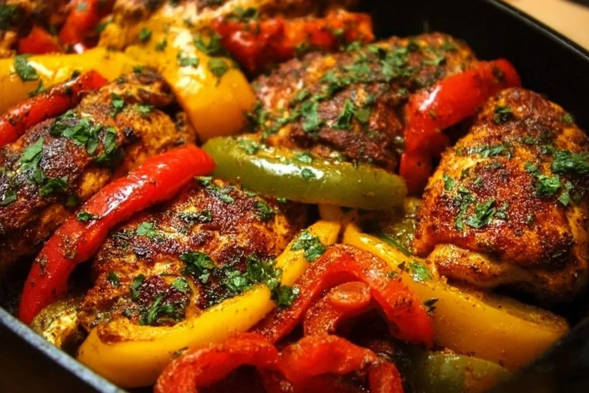 Cajun Chicken with Bell Peppers served on a plate