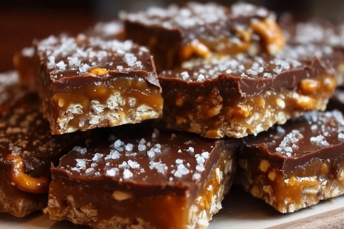 Delicious caramel pretzel crack bars with a sweet and salty layer