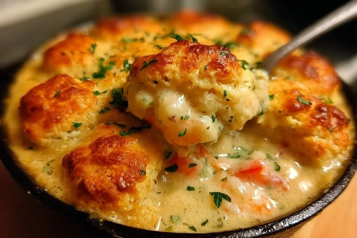 Delicious Cheddar Bay Biscuit Seafood Pot Pie served in a bowl, perfect for comforting meals.