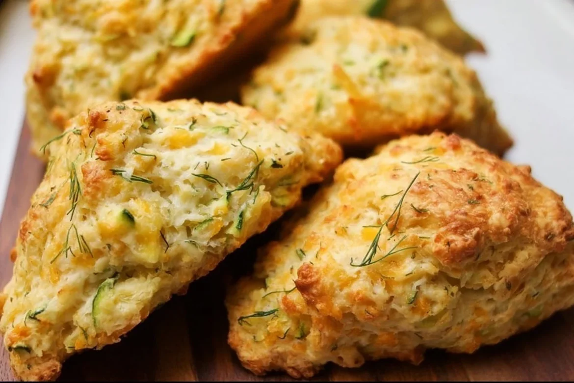 Savory cheddar dill zucchini scones baked to golden perfection