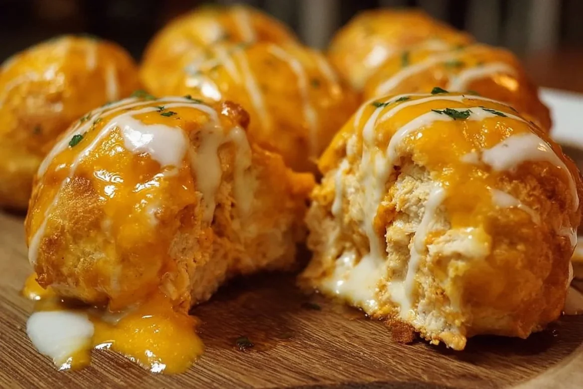 Cheesy Buffalo Ranch Chicken Bombs served on a plate, garnished with herbs.