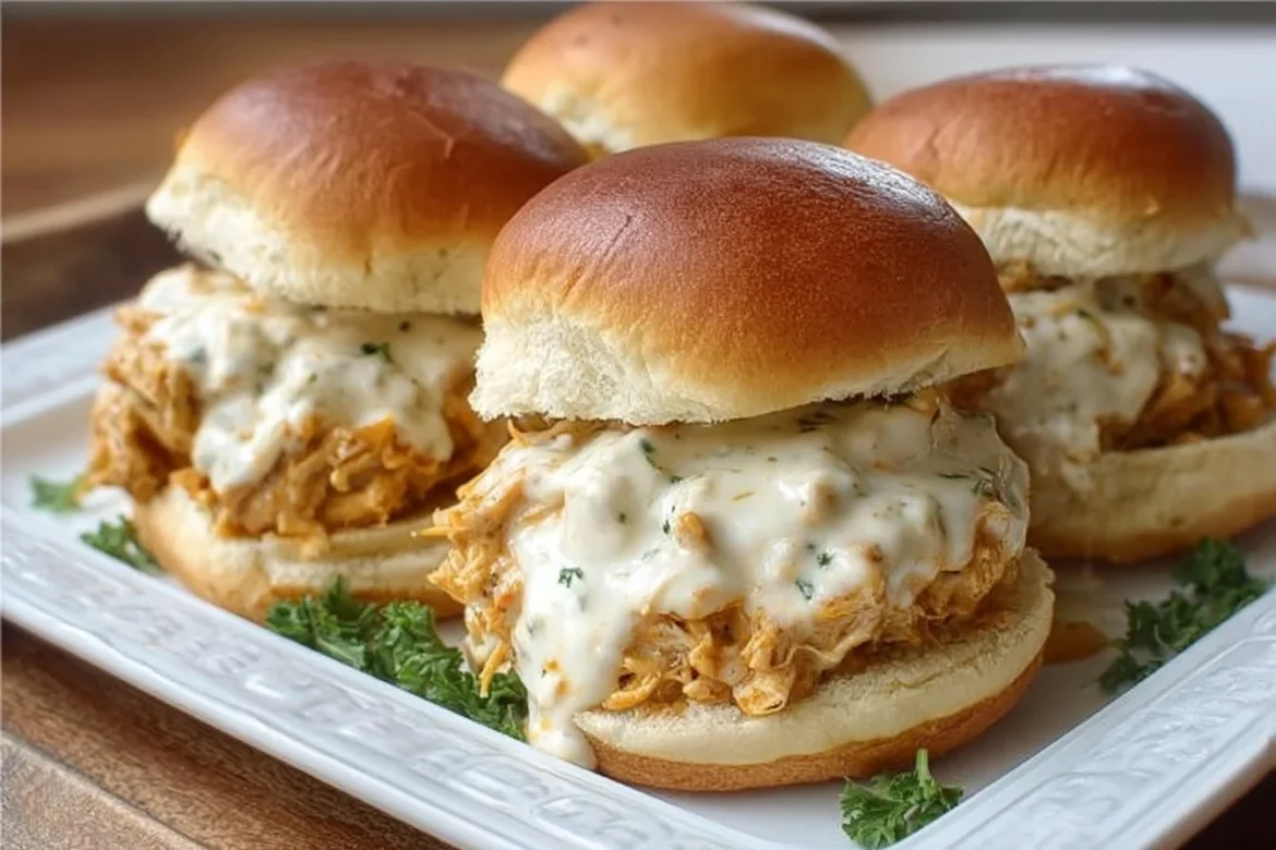 Delicious Chicken Alfredo Sloppy Joes served with creamy sauce and melted cheese.
