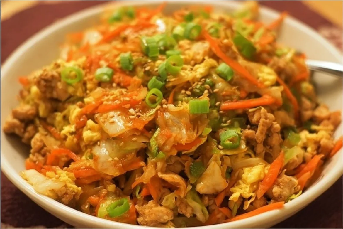 Delicious Chicken Egg Roll Bowl with fresh vegetables and savory chicken
