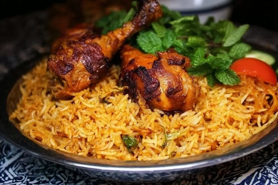 Delicious Chicken Kabsa served with aromatic rice and spices