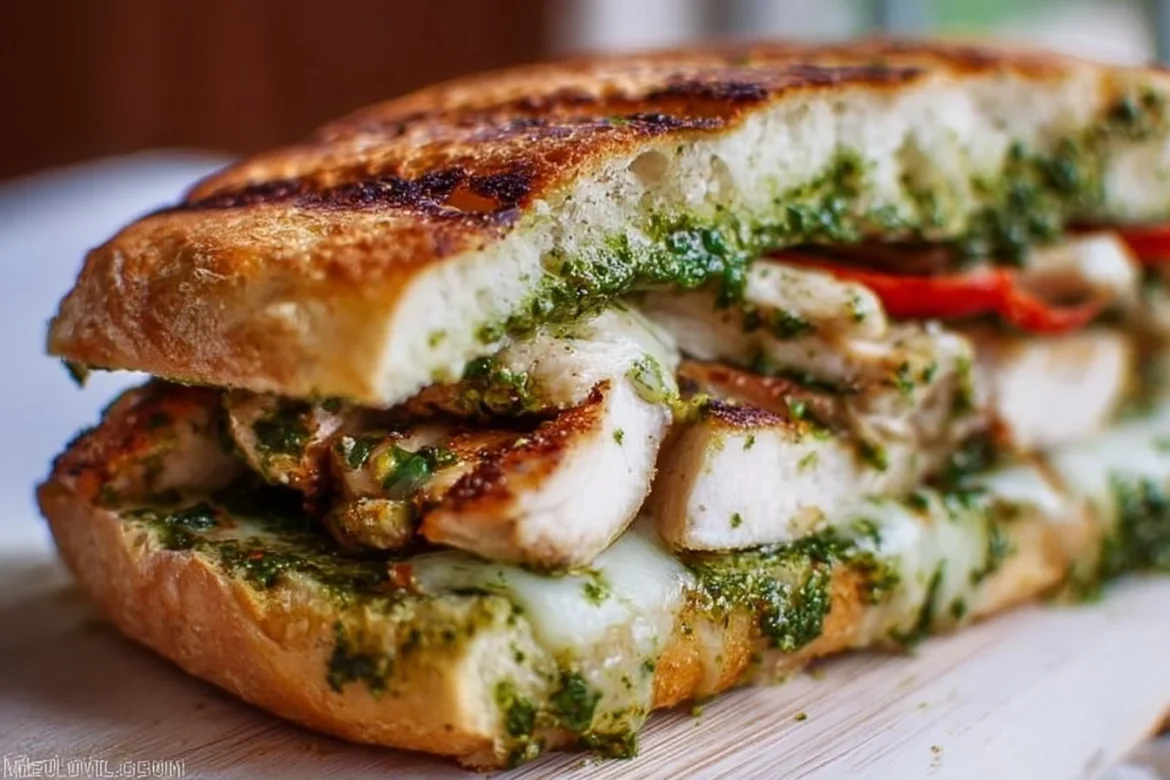 Delicious Chicken Pesto Sandwich with fresh ingredients on toasted bread