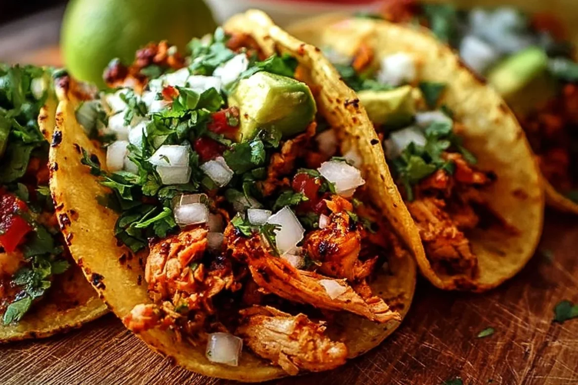 Delicious Chicken Street Tacos served with fresh toppings and salsa