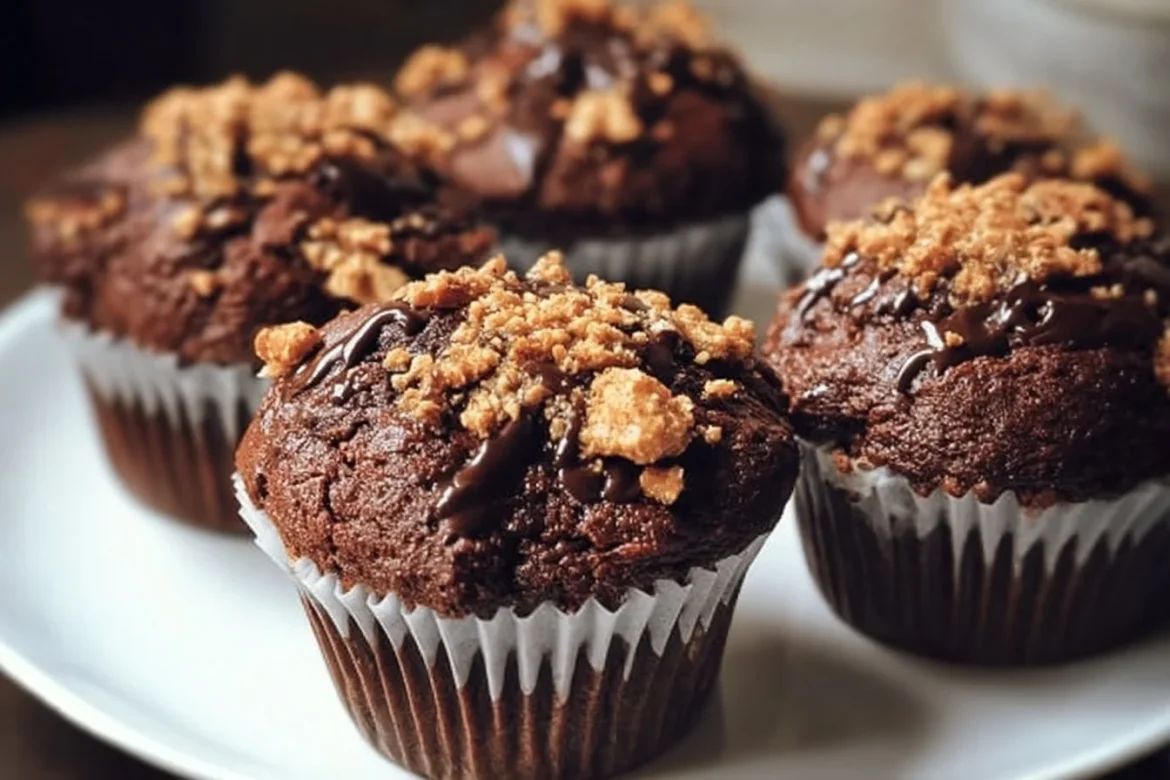Delicious Chocolate Coffee Toffee Crunch Muffins with rich flavors