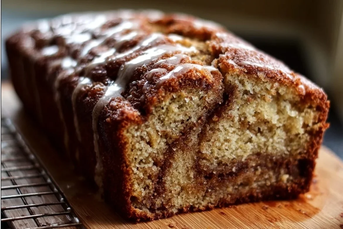 Delicious Cinnamon Swirl Banana Bread with a golden crust and swirl pattern