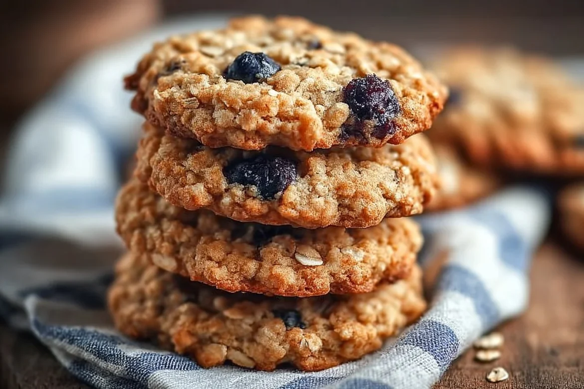 Delicious classic blueberry oatmeal cookies on a baking tray