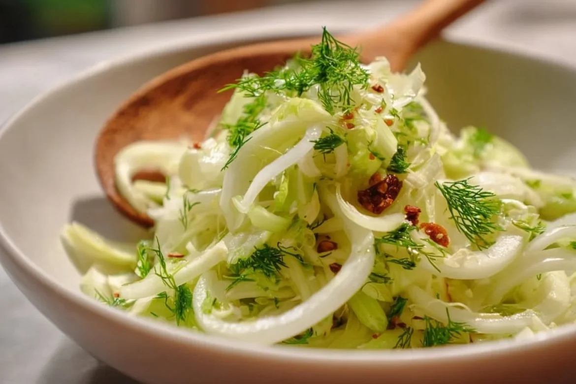 A vibrant classic celery and fennel salad served in a bowl.