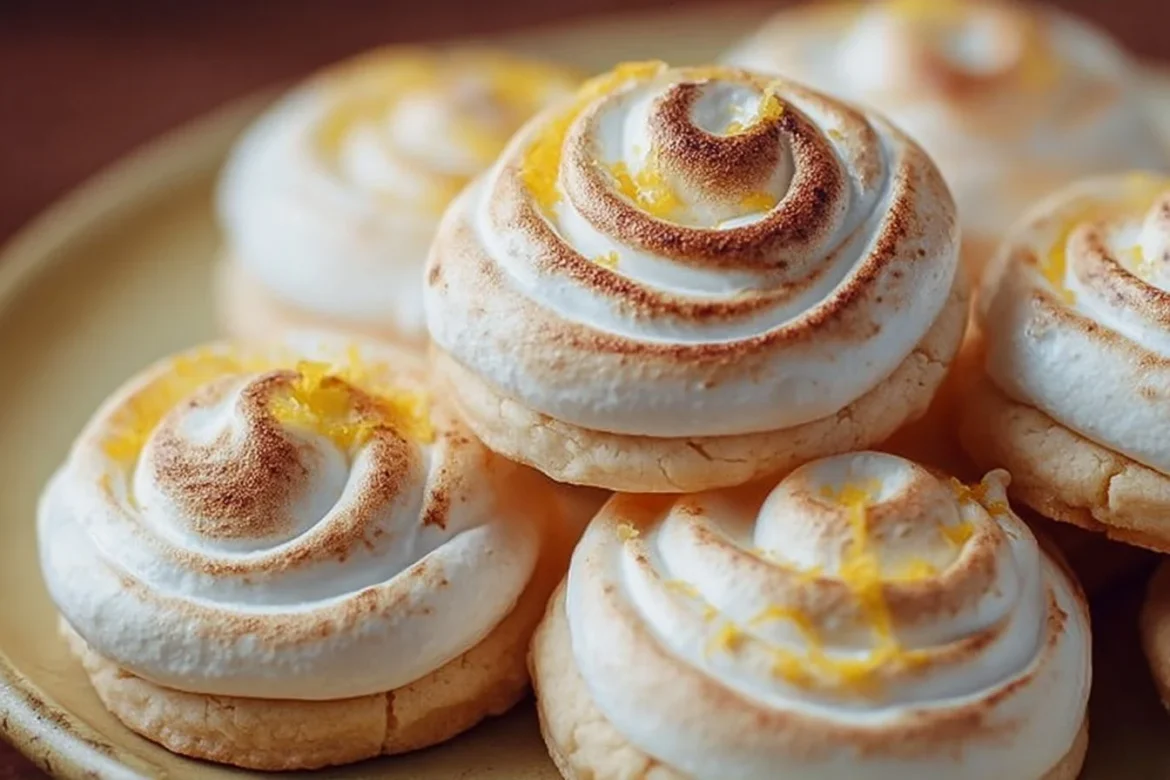 Classic lemon meringue pie cookies with a golden meringue topping