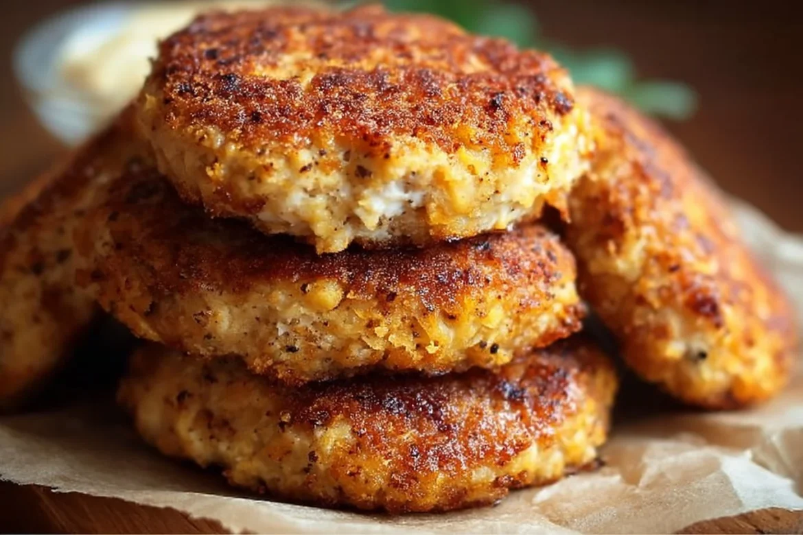 Crispy Cheesy Chicken Ranch Patties on a plate garnished with herbs