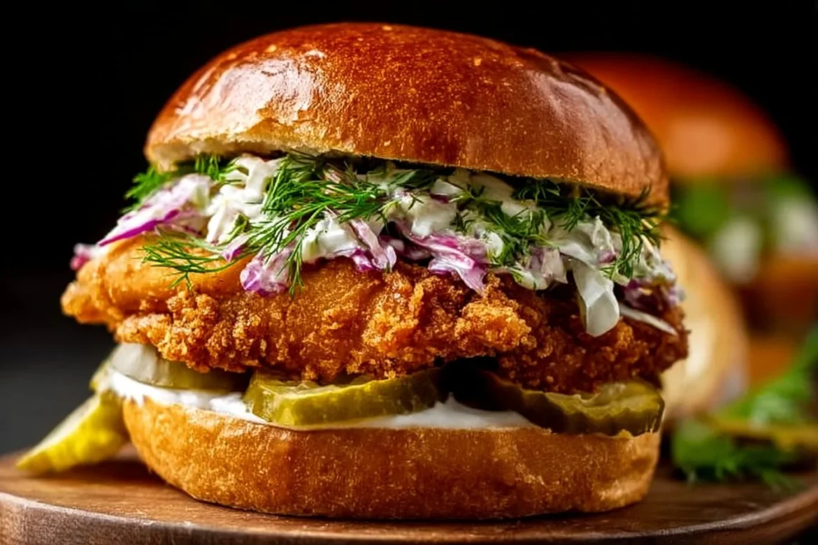 Delicious Crispy Dill Chicken Sandwich served with fresh dill and crispy lettuce