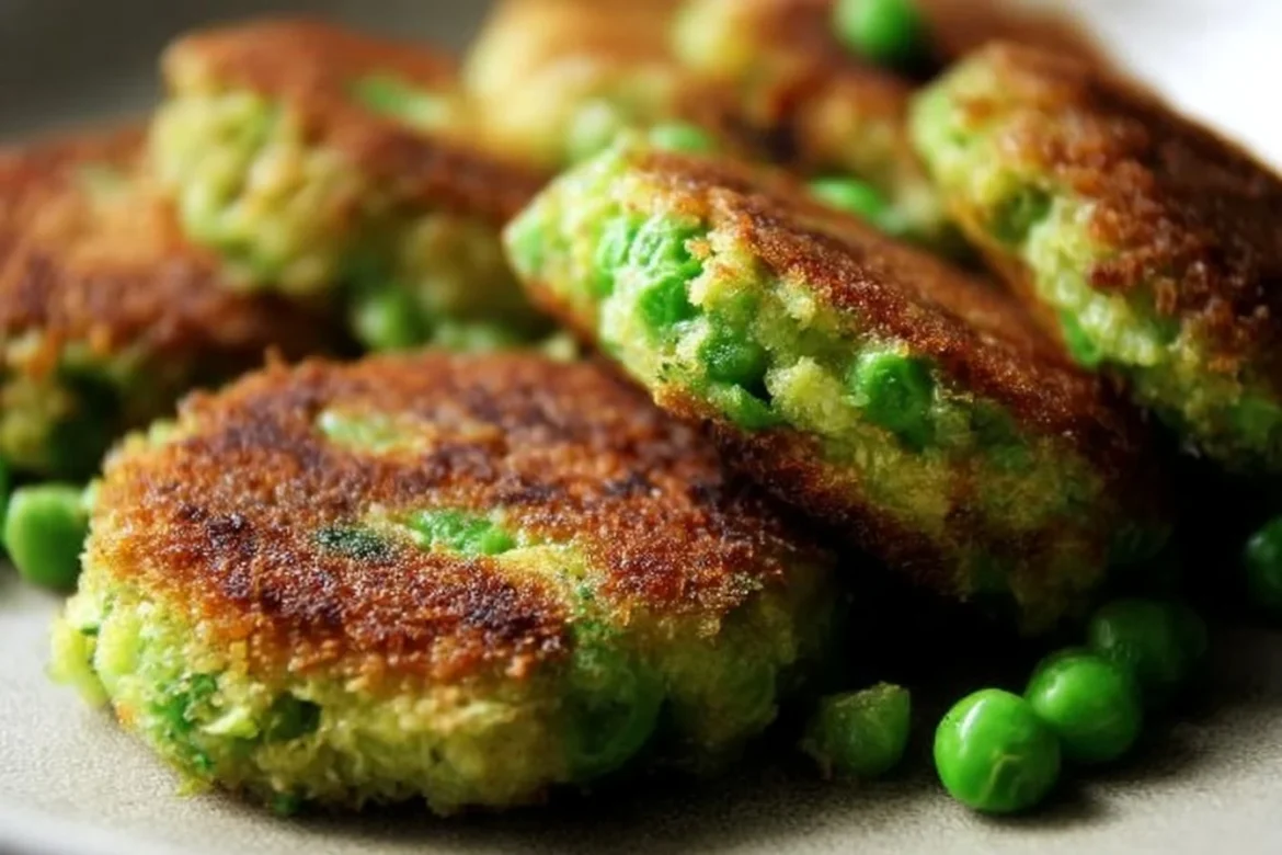 A plate of crispy green pea patties served with dipping sauce