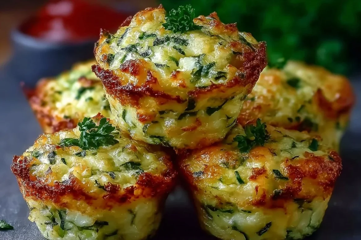 Crispy Parmesan zucchini potato muffins on a wooden board